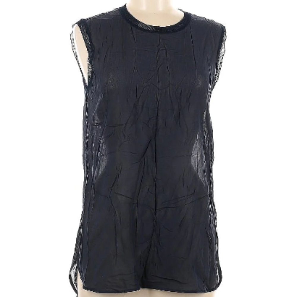 Vince Black Sheer Silk Sleeveless Blouse High Neck Size M